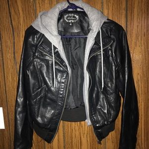 Leather Jacket with Built in Hoodie